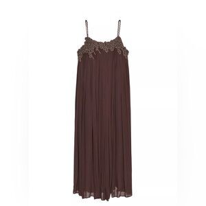 Zara Brown Beaded Spaghetti-Strap Maxi Dress